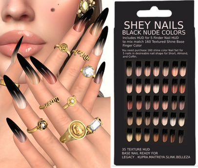 Second Life Marketplace - SHEY BLACK NUDES BENTO NAILS SHORT.ALMOND.COFFIN